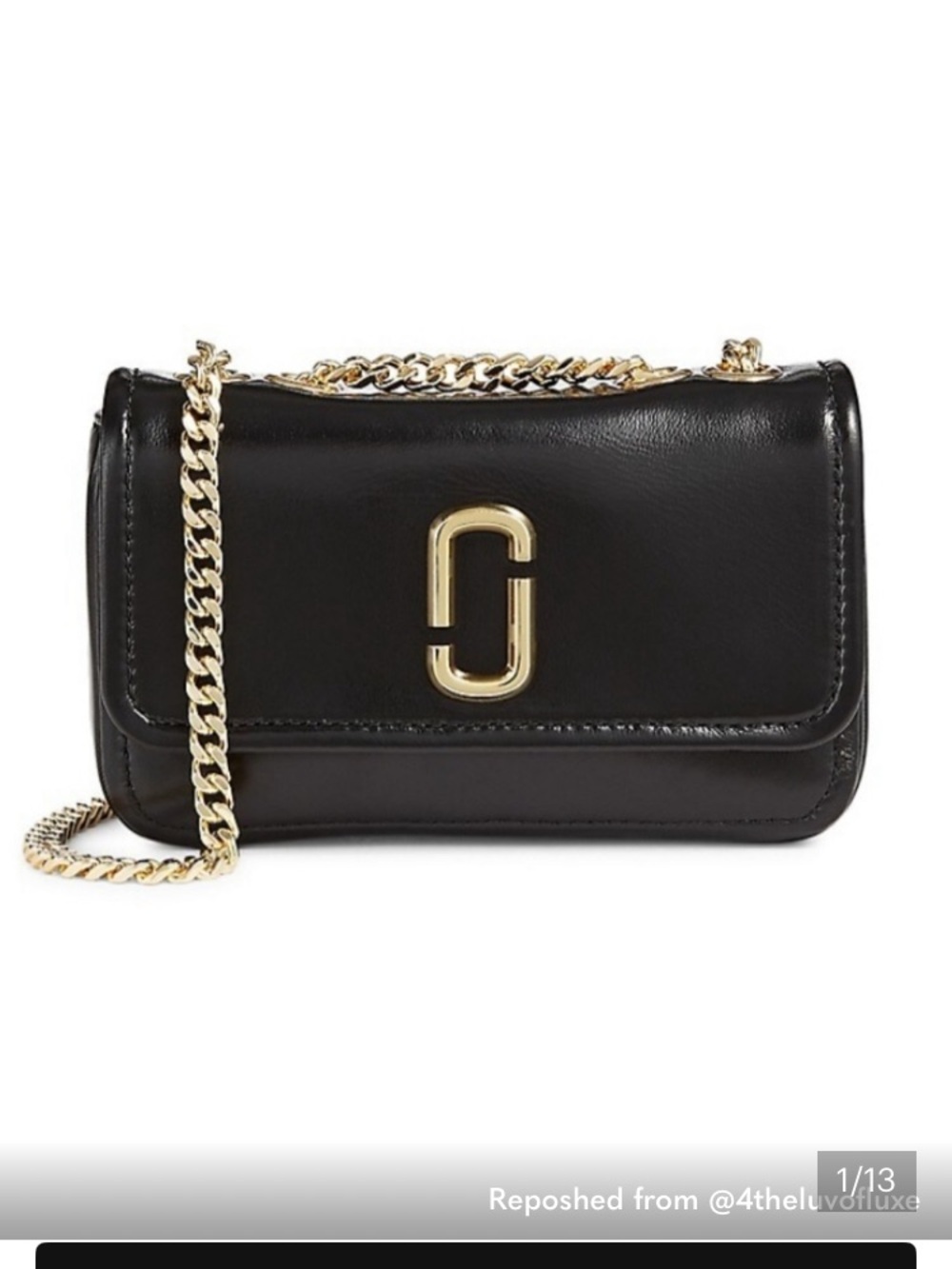 Marc Jacobs Black Leather Crossbody with Gold Chain